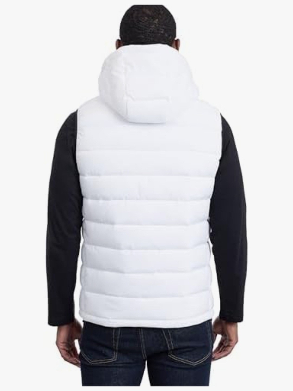 Calvin Klein White Hooded Quilted Puffer Vest with Black Trim - Picture 4 of 6